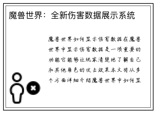 魔兽世界：全新伤害数据展示系统